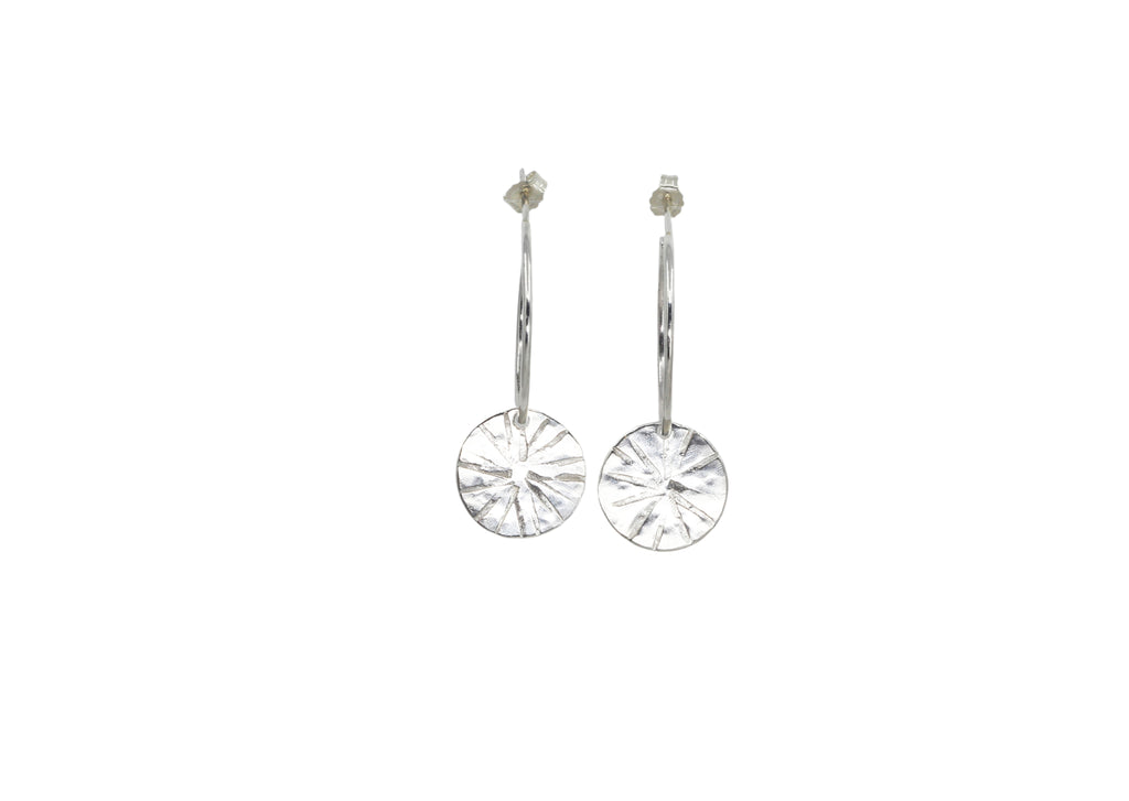 Mini Open Hoop Earrings with Sun Ray Disc
