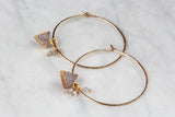 Earrings - Gold Quartz Druzy Triangle Hoops