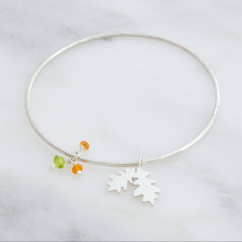 Oak Leaf Bangle with Autumn Gemstones