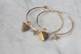 Earrings - Gold Quartz Druzy Triangle Hoops