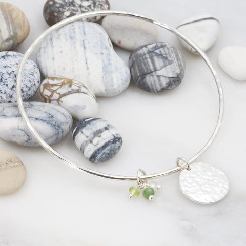 Bangle- Hammered Disc with Gem Cluster