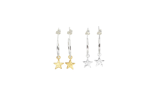 Mini Open Hoop Earrings with Stars