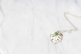 Monstera Pendant with Gemstone Cluster