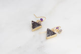 Earrings - Quartz Druzy Triangle with Gemstones